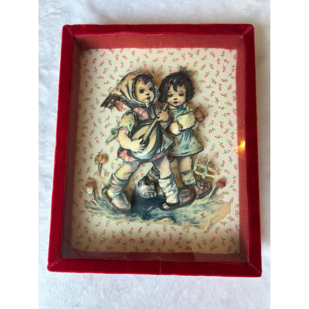 Vintage Handmade Hummel Shadowbox | Vintage Nursery Decor | Cottagecore Wall Art